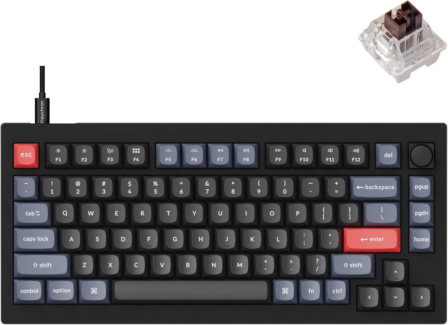Keychron 75% Wired Mechanical Keyboard, Hot-swappable K Pro Brown Switches - Carbon Black