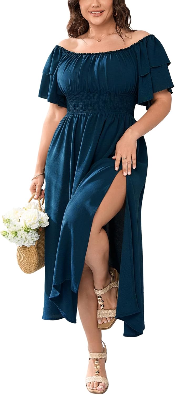 Plus Size Maxi Dress Off The Shoulder Ruffle for Curvy Women