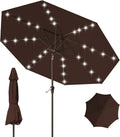9FT Brown Patio Umbrella with Solar Lights - Tilt & Crank Shade