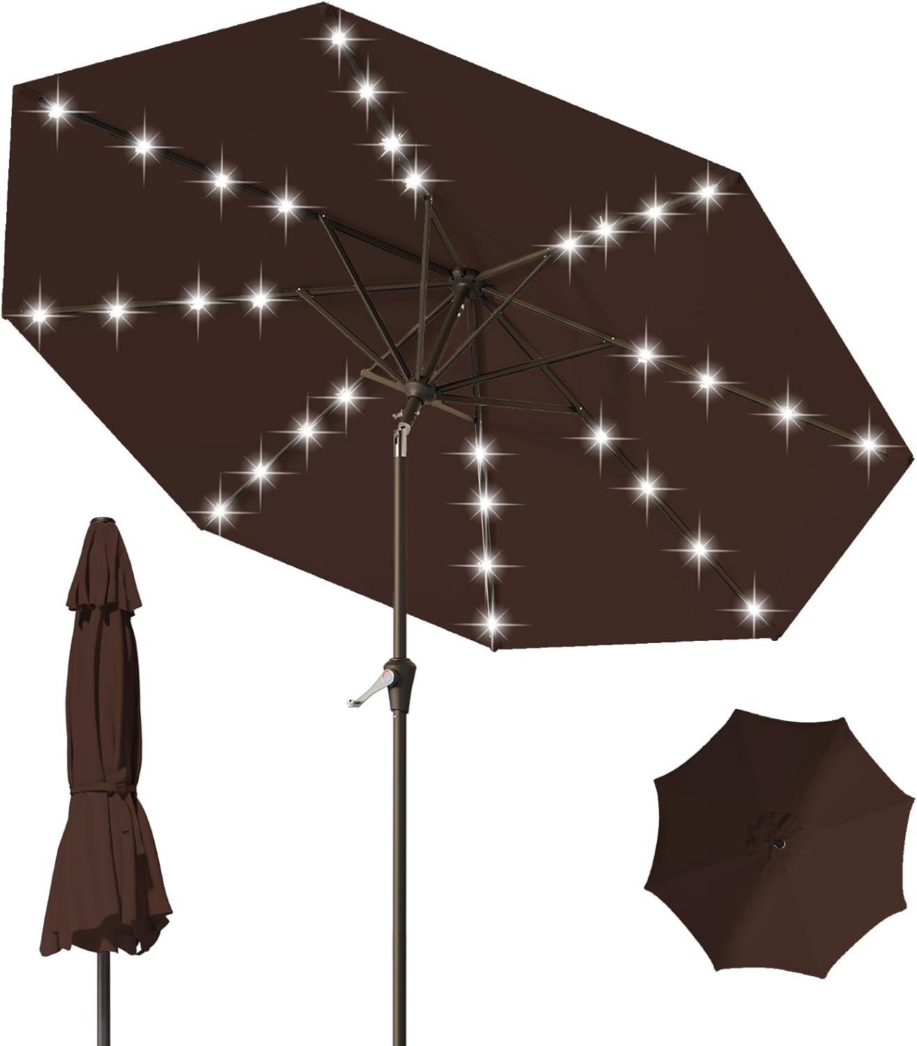 9FT Solar Patio Umbrella with Lights for Outdoor Relaxation