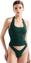 SUUKSESS Women Halter Tank Tops Double Lined Backless Y2K (Style SJ5V)