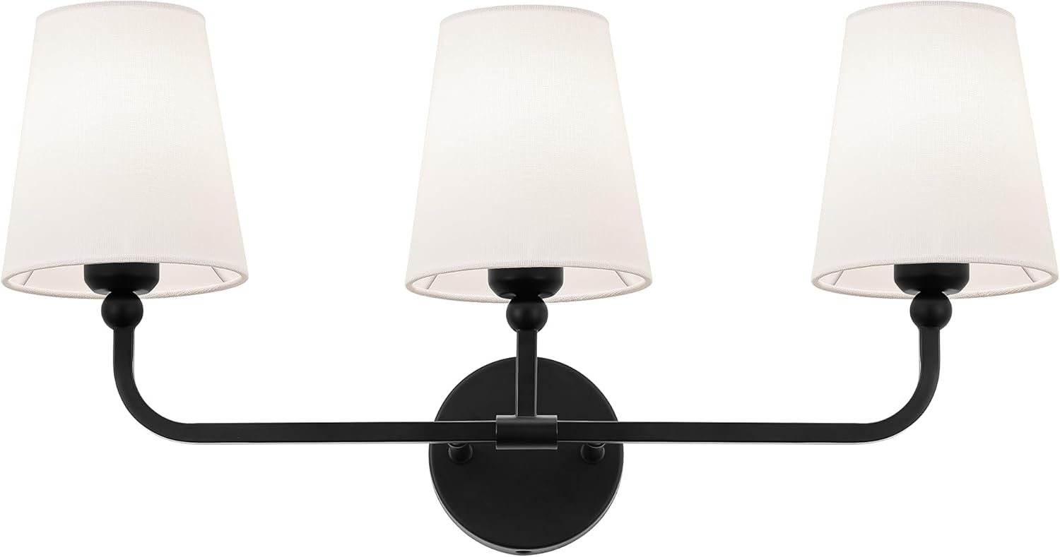 Matte Black Bathroom Light Fixtures with Flared Fabric Shade