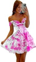 Floral Off Shoulder Short Homecoming Dress by Miao Duo 2025