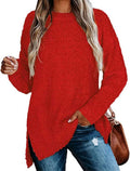 Qearal Women's Long Sleeve Fuzzy Popcorn Knit Sweater - Side Split