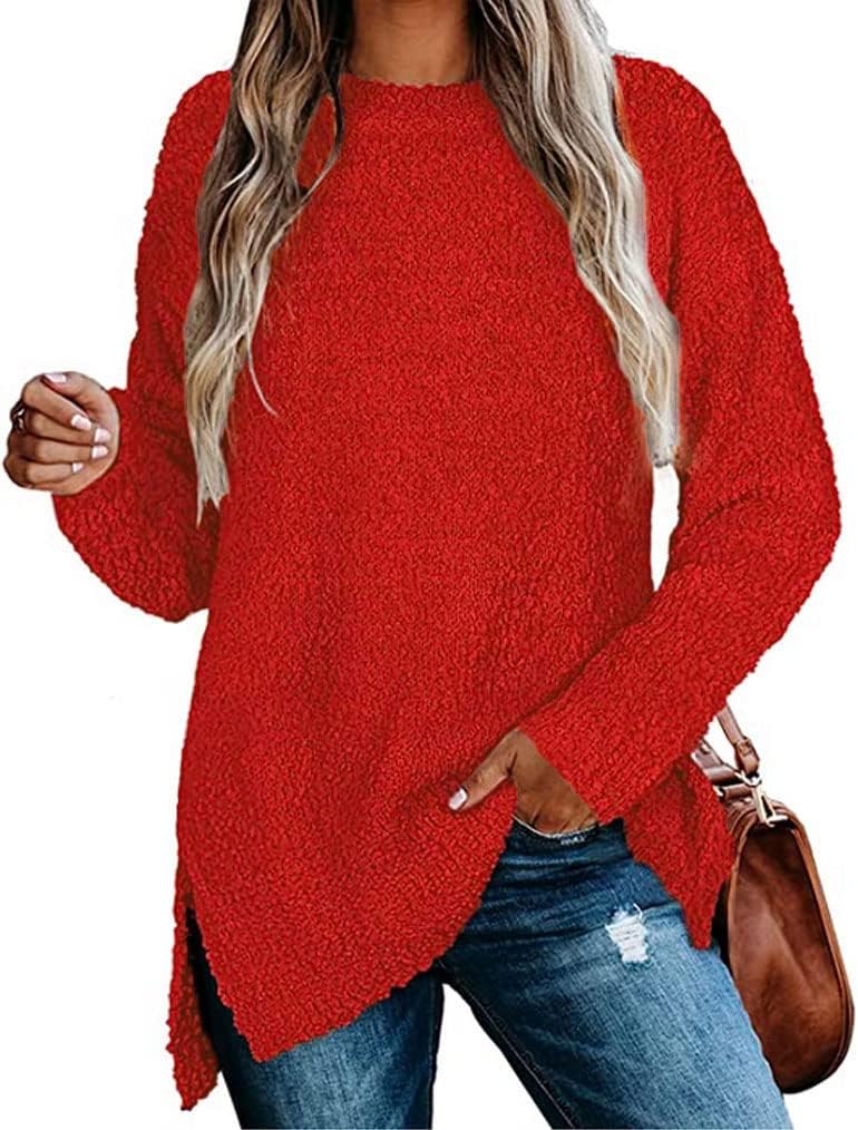 Qearal Women's Long Sleeve Fuzzy Knitted Sweater for Cozy Style
