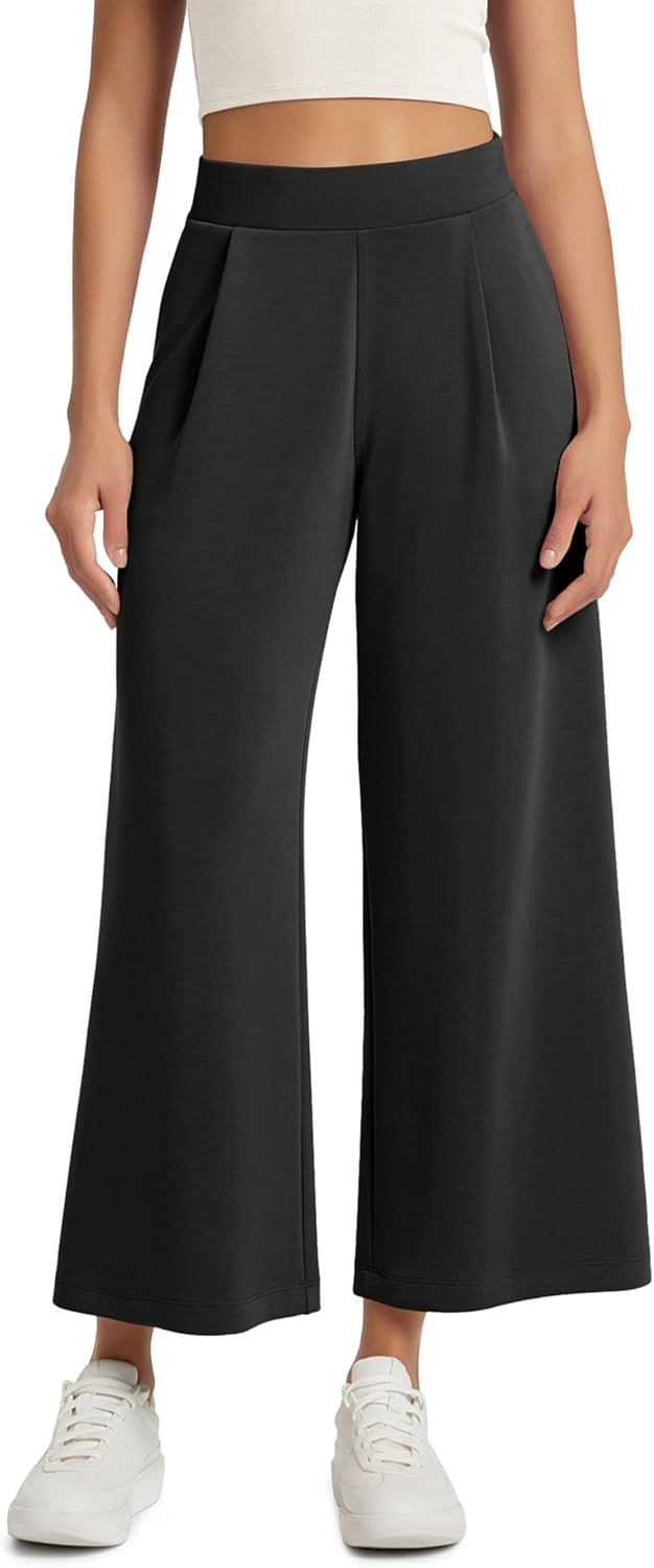 ODODOS Modal Soft Wide Leg Cropped Pants for Women with Pockets