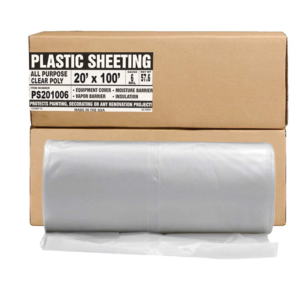 Heavy Duty Plastic Sheeting - 20ft x 100ft Clear Vapor Barrier