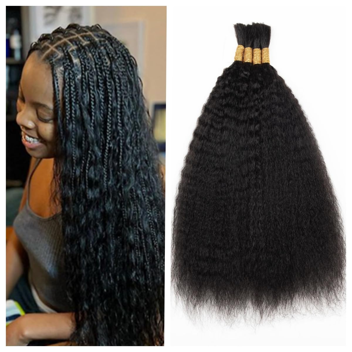 Kinky Straight Human Braiding Hair No Weft for Boho Braids