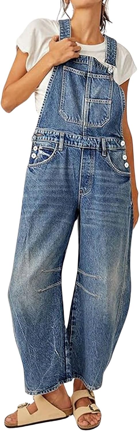 Y2k Baggy Barrel Jeans Overalls for Women - Vintage Denim Style