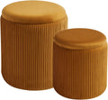 Round Set of 2 Velvet Storage Ottomans - Compact Multifunctional Set