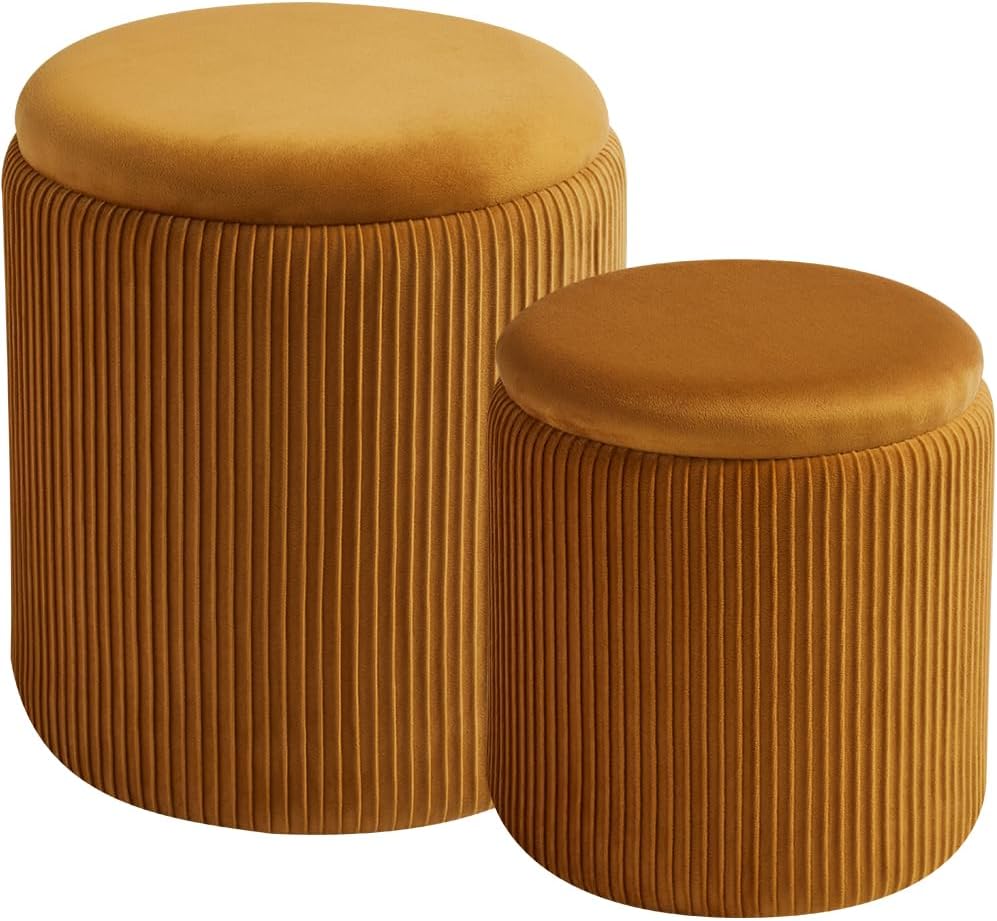 Round Ottoman Set of 2 with Storage for Living Room & Bedroom