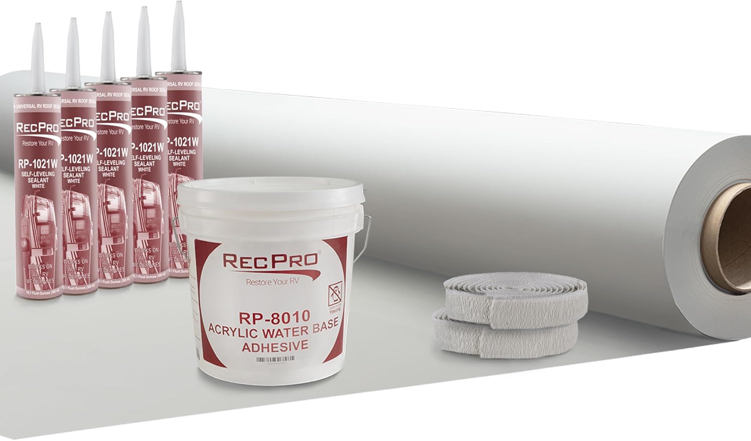 RecPro RV PVC Rubber Roof Kit for Trailers and Campers