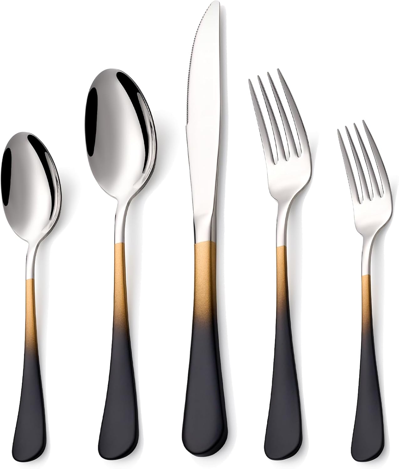 20 Piece Black Gold and Silver Flatware Set for 4 - Stylish & Durable