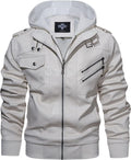 HOOD CREW Mens Stand Collar Faux Leather Zip-Up Bomber Jacket - Wind