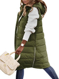 Womens Long Puffer Vest with Hood - Lightweight Sleeveless Quilted