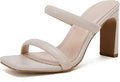 Women's Square Open Toe Two Strap Backless Heeled Sandals