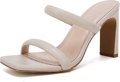 Coutgo Women's Square Open Toe Two Strap Backless Heeled Sandals