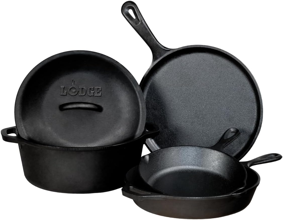 Lodge Pre-Seasoned Cast Iron 5 Piece Set for Versatile Cooking