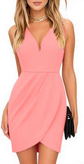 Women's Wrap V Neck Bodycon Ruched Cocktail Dress - Classic Fit