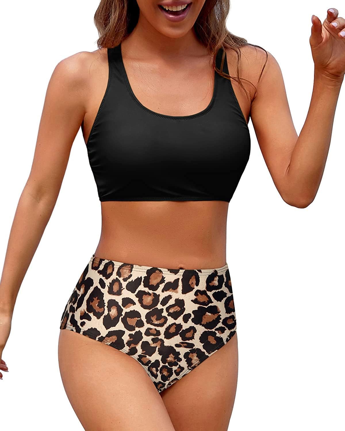 High Waisted Two Piece Bikini Sports Crop Top Swimsuit