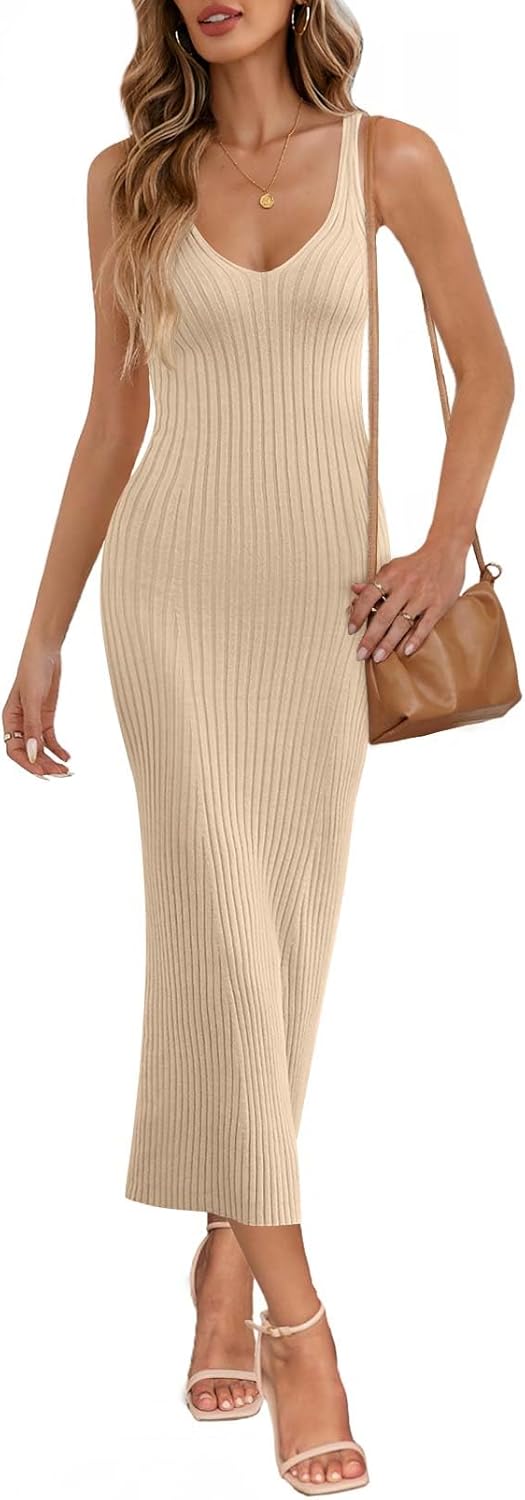 Stylish V Neck Knit Midi Dress for Women by MEROKEETY