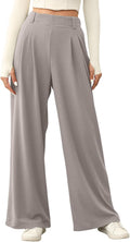 Wide Leg Palazzo Pants - Elastic High Waist Casual Trousers
