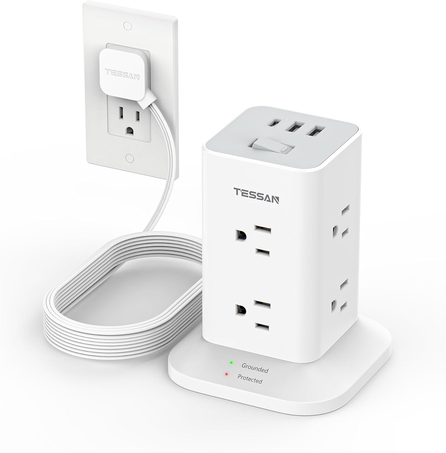 Surge Protector Power Strip Tower with 10 FT Extension Cord