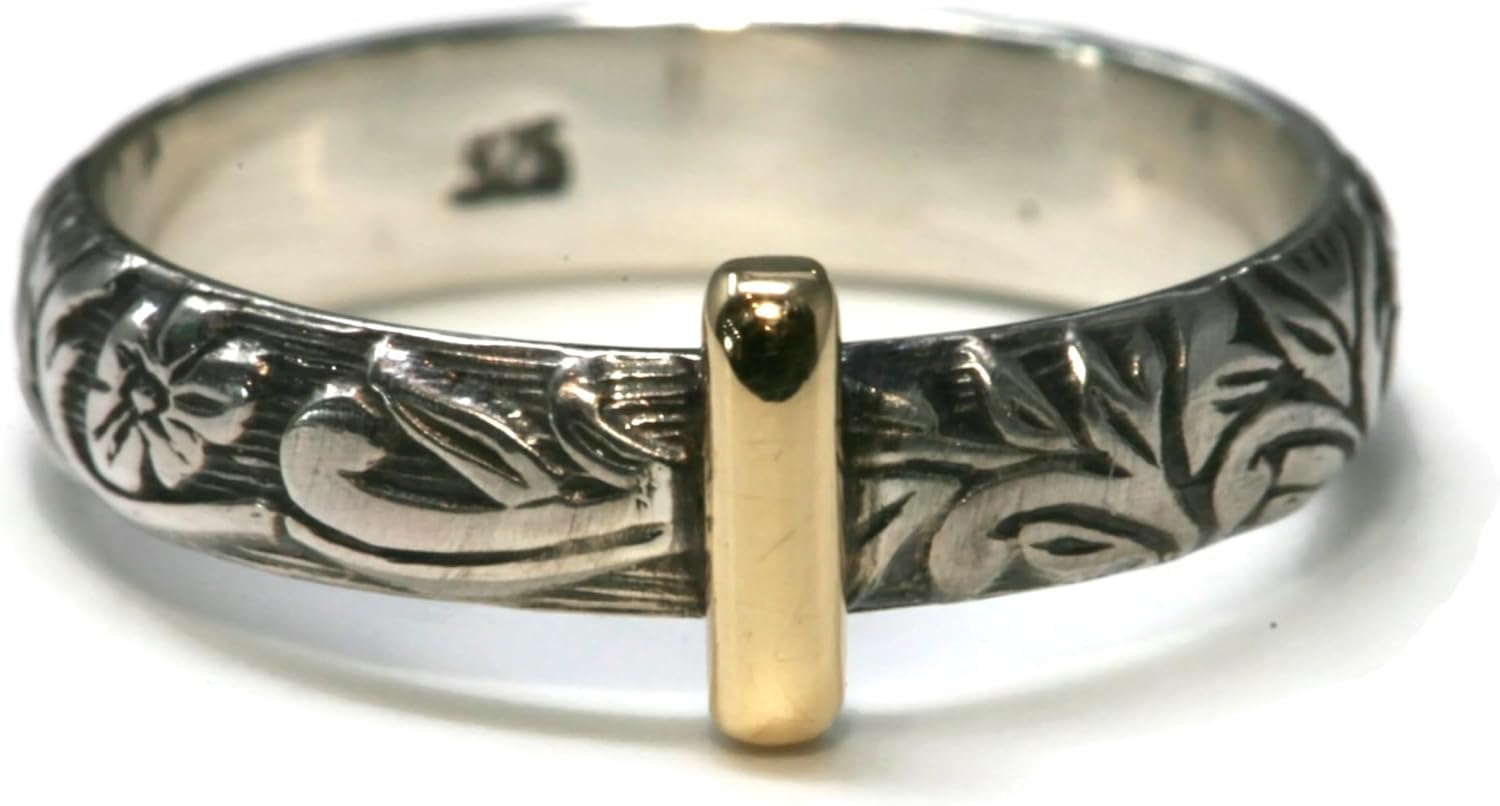 Celtic Style 925 Sterling Silver Ring with Brass Accent 4mm