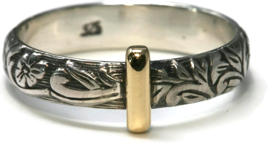 Celtic Style 925 Sterling Silver Ring with Brass Accent 4mm