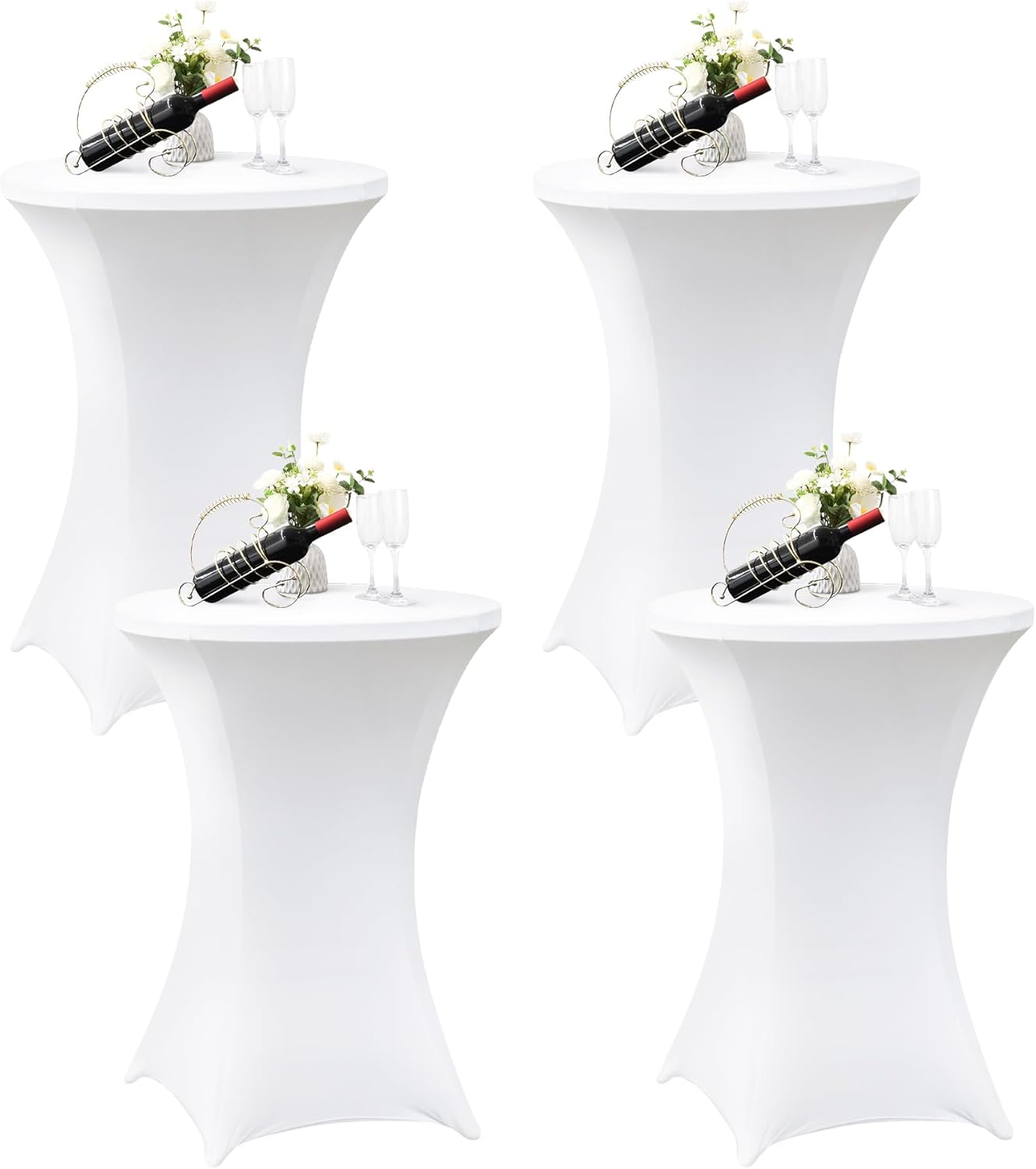 Nacuci 4-Pack White Spandex Table Covers - Perfect for Party High Top Tables