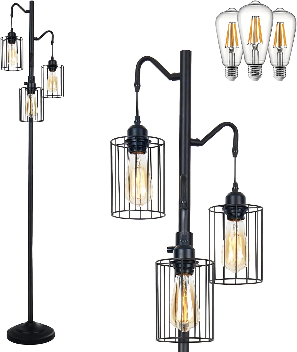 Dimmable Floor Lamp with 3 LED Bulbs for Vintage Charm