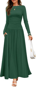 Fashionable ZESICA Women's Maxi Dress with Pockets for Fall Days