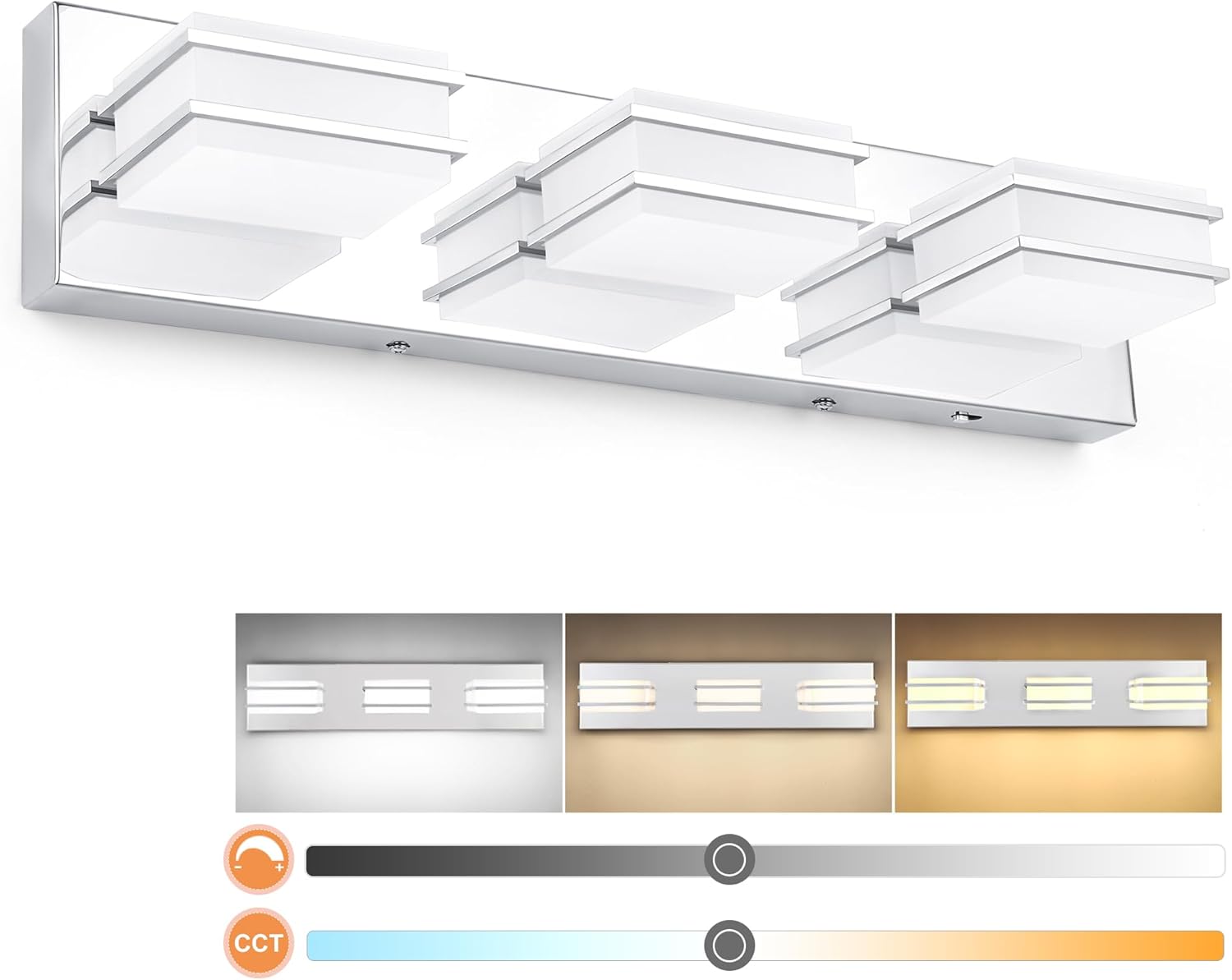 3 Color Temperature Dimmable Bathroom Light Fixtures for Mirrors