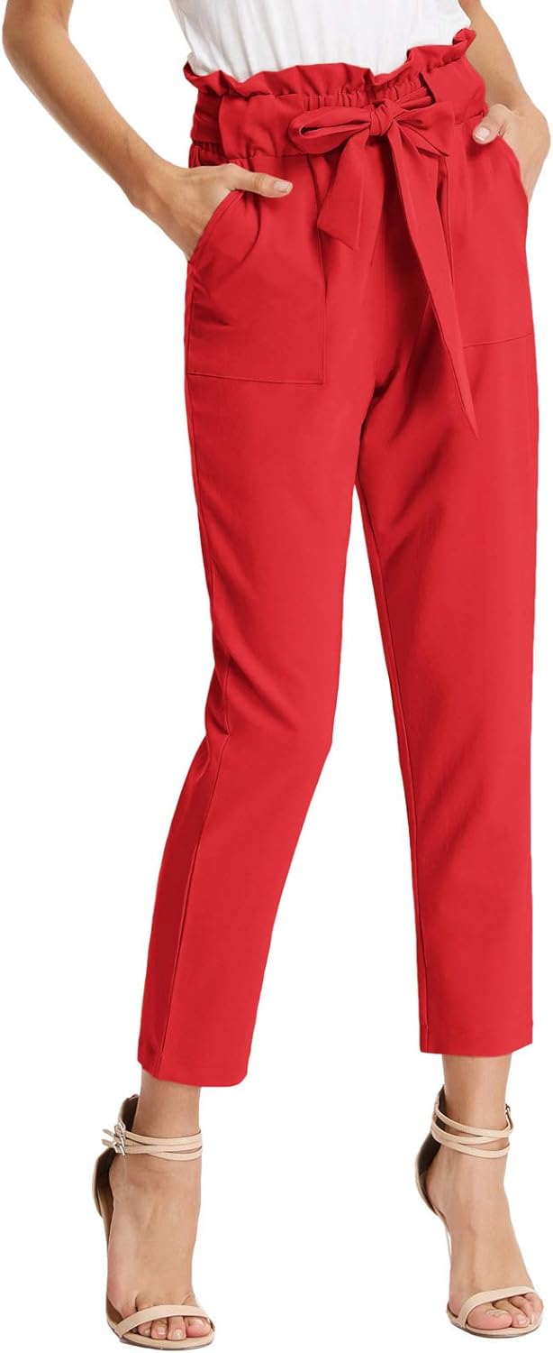 Stylish Women's Cropped Paper Bag Waist Pants with Pockets