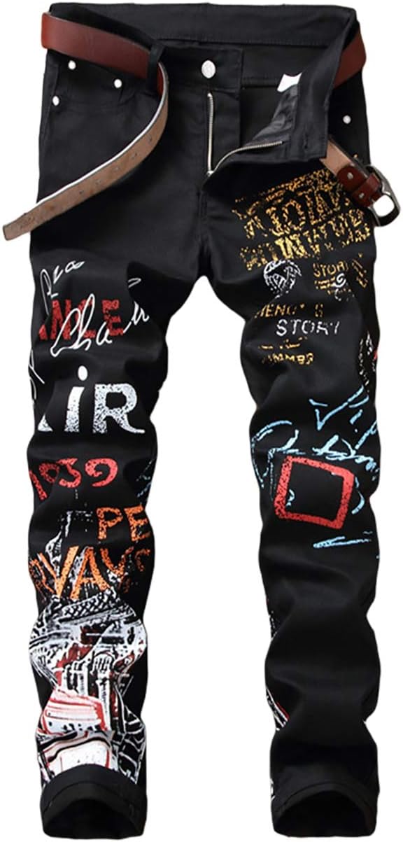 Enrica Men's Casual Printed Jeans Skinny Denim Pants Review