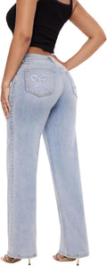 Mid-Low Rise Baggy Jeans Wide Leg for Women - Comfortable Stretchy are