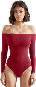 Women Off the Shoulder Long Sleeve Bodysuit - Double Lined Comfort