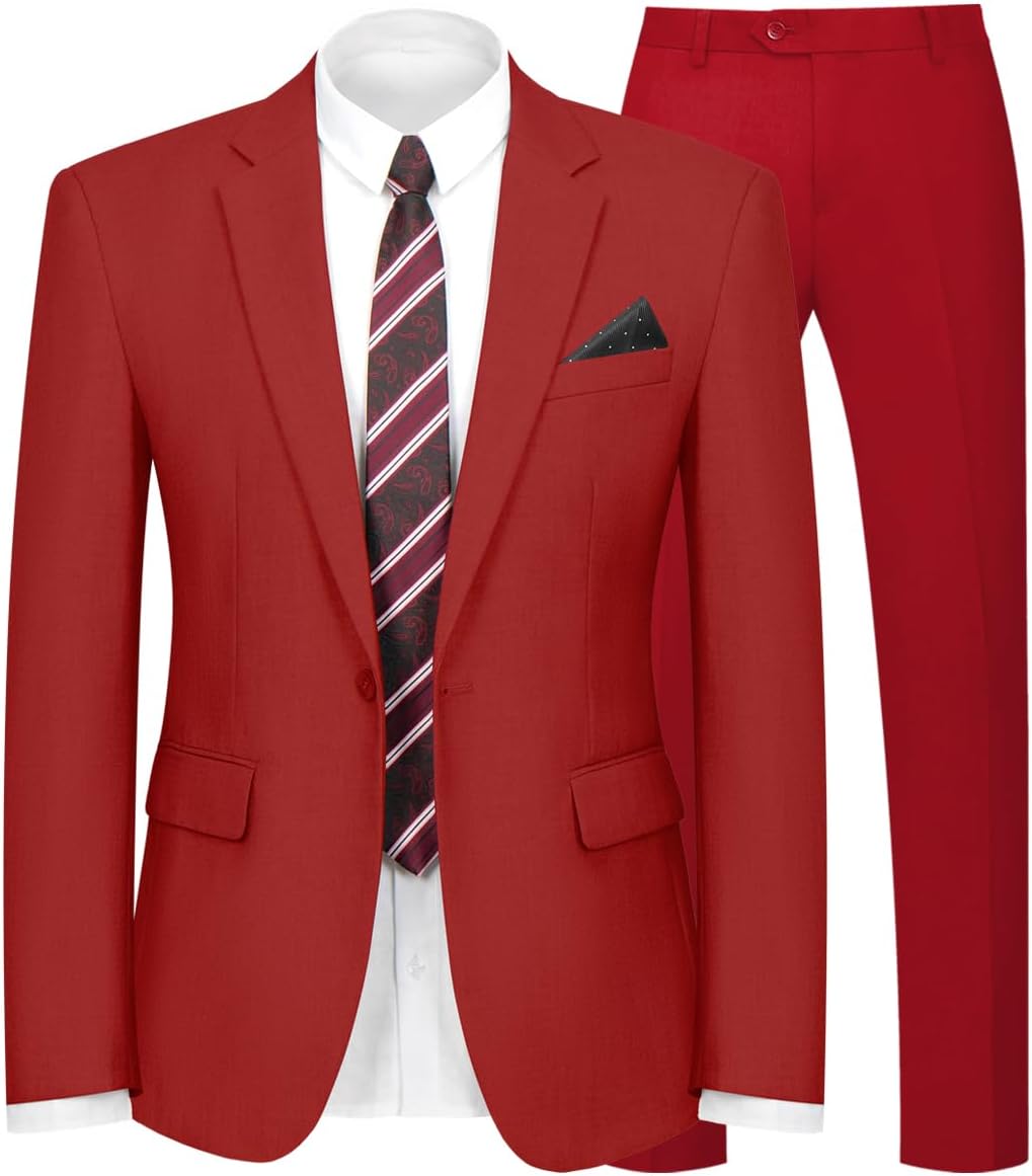 2 Piece Men's Suit One Button Slim Fit Blazer and Pants Set