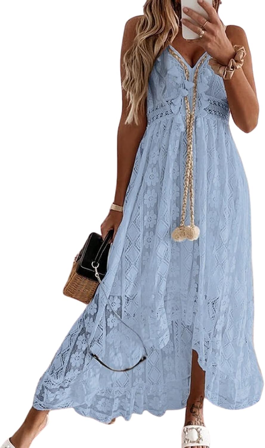 CUPSHE Women's Summer Dresses Sleeveless Lace Casual Maxi Dress