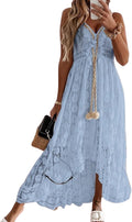 CUPSHE Sleeveless Lace Maxi Sun Dress - Flowy Beach Wedding Guest