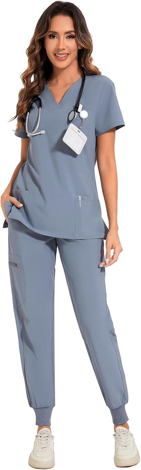 COZYFIT Scrubs for Women - Stylish V-Neck Top & Jogger Pants