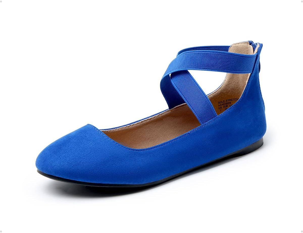DREAM PAIRS Women's Comfortable Fashion Elastic Ankle Straps Flats