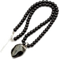 Black Onyx Beaded Necklace with Natural Raw Tourmaline Pendant