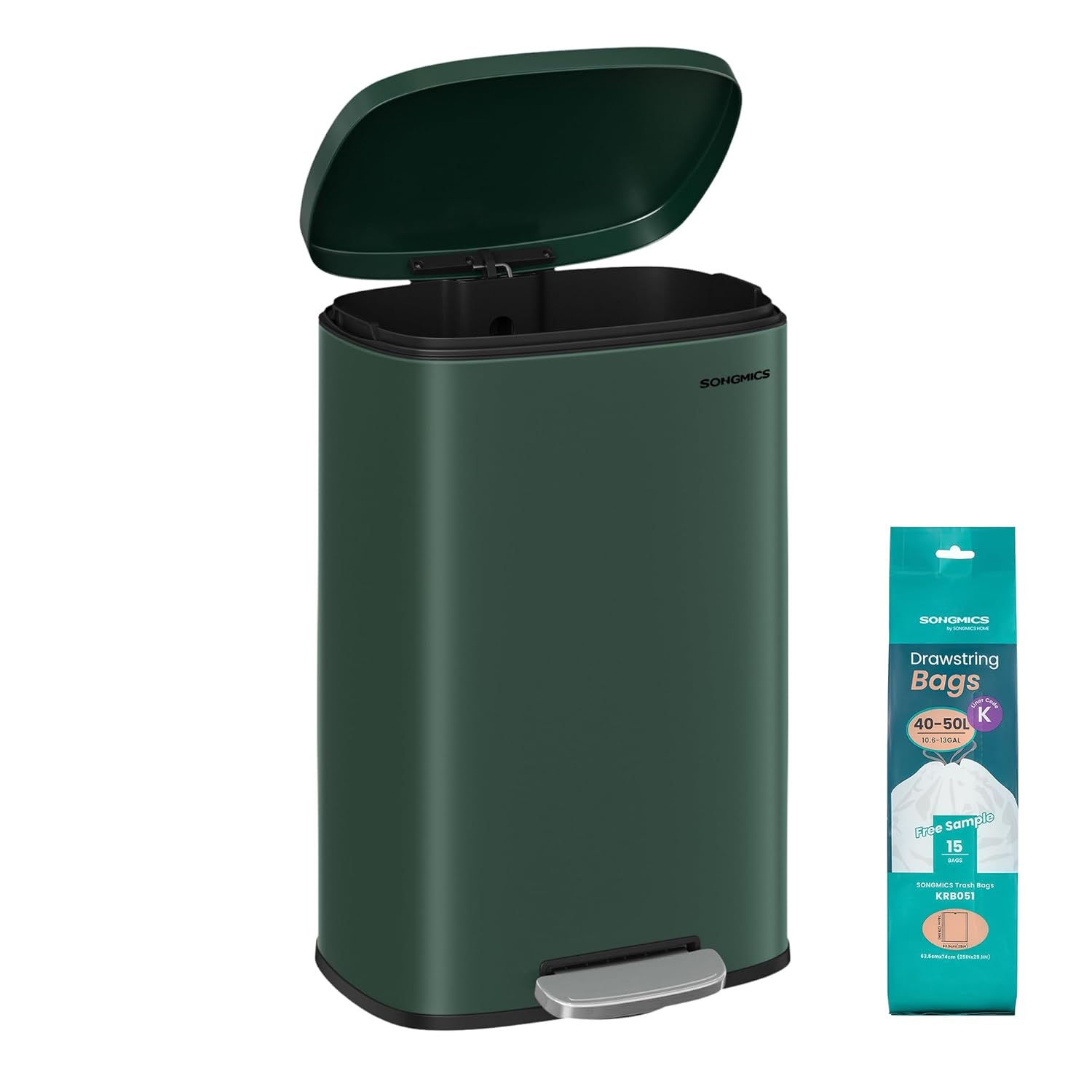 SONGMICS 13 Gallon Stainless Steel Trash Can for Kitchen Use