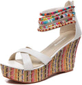 getmorebeauty Women's Wedge Sandals With Pearls - 4in Heel