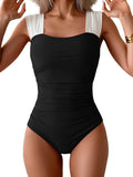 B2prity Womens One Piece Swimsuit Retro Square Neck Tummy Control show