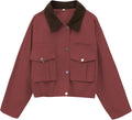 Womens Cropped Jacket Contrast Collar Utility Coat - Lightweight