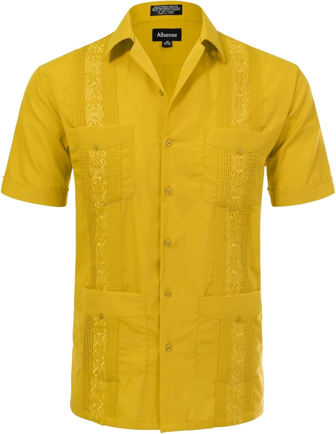 Allsense Men's Short-Sleeve Button-Down Cuban Guayabera Shirt