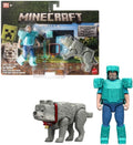 Minecraft Movie Steve in Diamond Armor with Wolf Dennis Action Figures