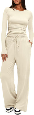 Darong Women's 2 Piece Lounge Set Fall 2025 - Cozy Wide Leg Match Pant